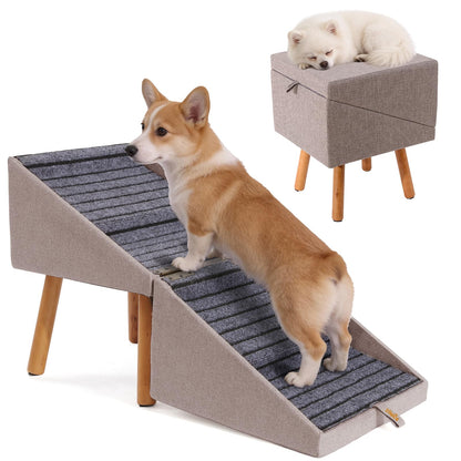 Dog Stairs for Small Dogs Faux Leather Foldable Pet Ramp and Ottoman