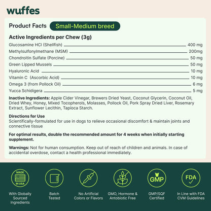 Wuffes Advanced Hip & Joint Chews for Small & Medium Dogs, Vet Recommended