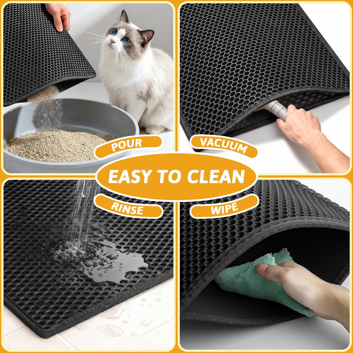 Pieviev Cat Litter Mat, Double-Layer Waterproof Litter Trap, 24" x 15" Gray