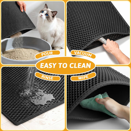 Pieviev Cat Litter Mat, Double-Layer Waterproof Litter Trap, 24" x 15" Gray