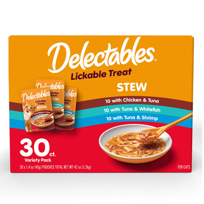 Delectables Lickable Treat Stew Wet Cat Treat with Real Chicken & Tuna, Food Topper, Hydrating, Grain-Free, No Fillers, No By-Products, No Added Preservatives, 1.4oz Pouch, 12ct