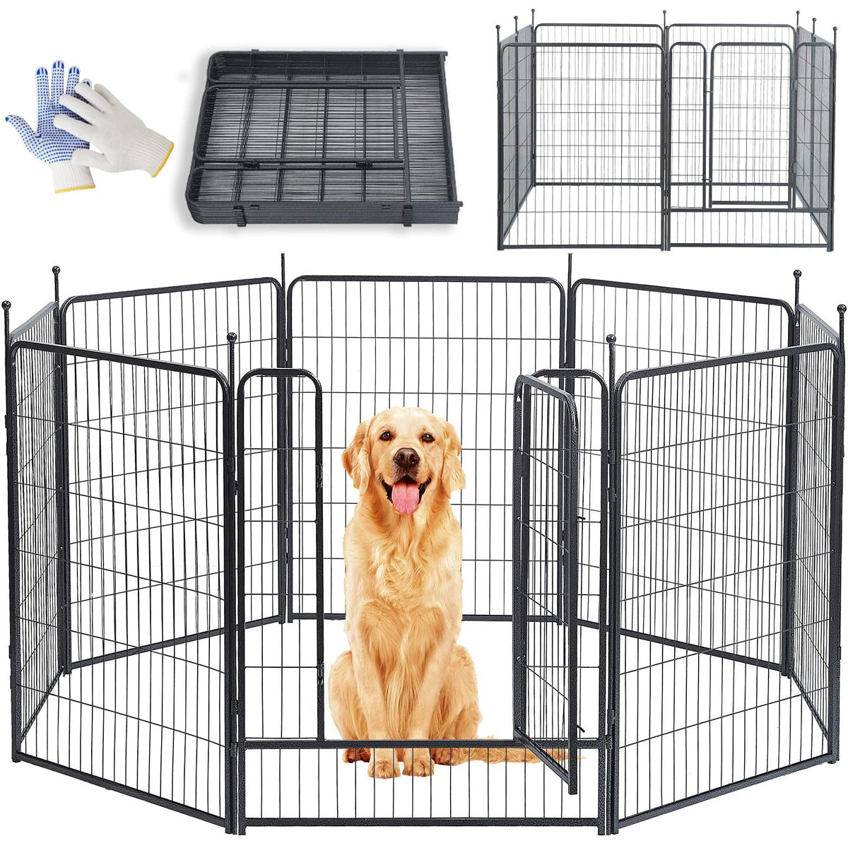 Dog Playpen,32/40/45 Inch Height in Heavy Duty, Folding Indoor Outdoor Anti-Rust Dog Exercise Fence, Portable Pet Playpen with Door for Large Medium Small Dogs and Pet (16 Panels, 32 Inch) Silver