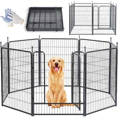 Dog Playpen,32/40/45 Inch Height in Heavy Duty, Folding Indoor Outdoor Anti-Rust Dog Exercise Fence, Portable Pet Playpen with Door for Large Medium Small Dogs and Pet (16 Panels, 32 Inch) Silver