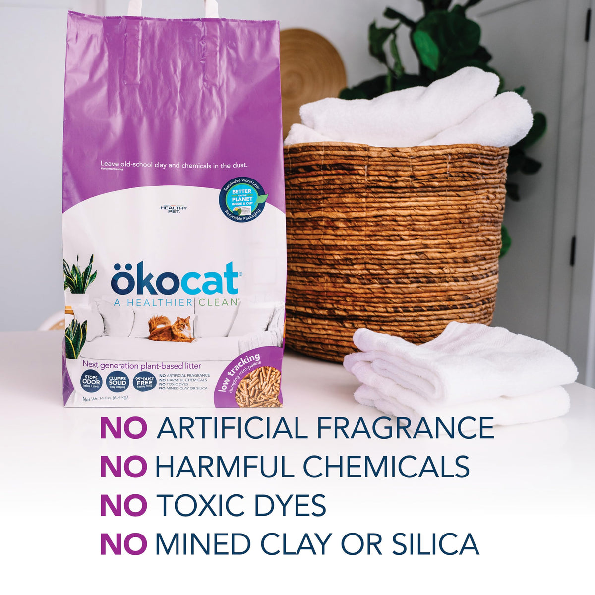 ökocat Low Tracking Natural Wood Clumping Cat Litter, Odor Control 14 Lbs