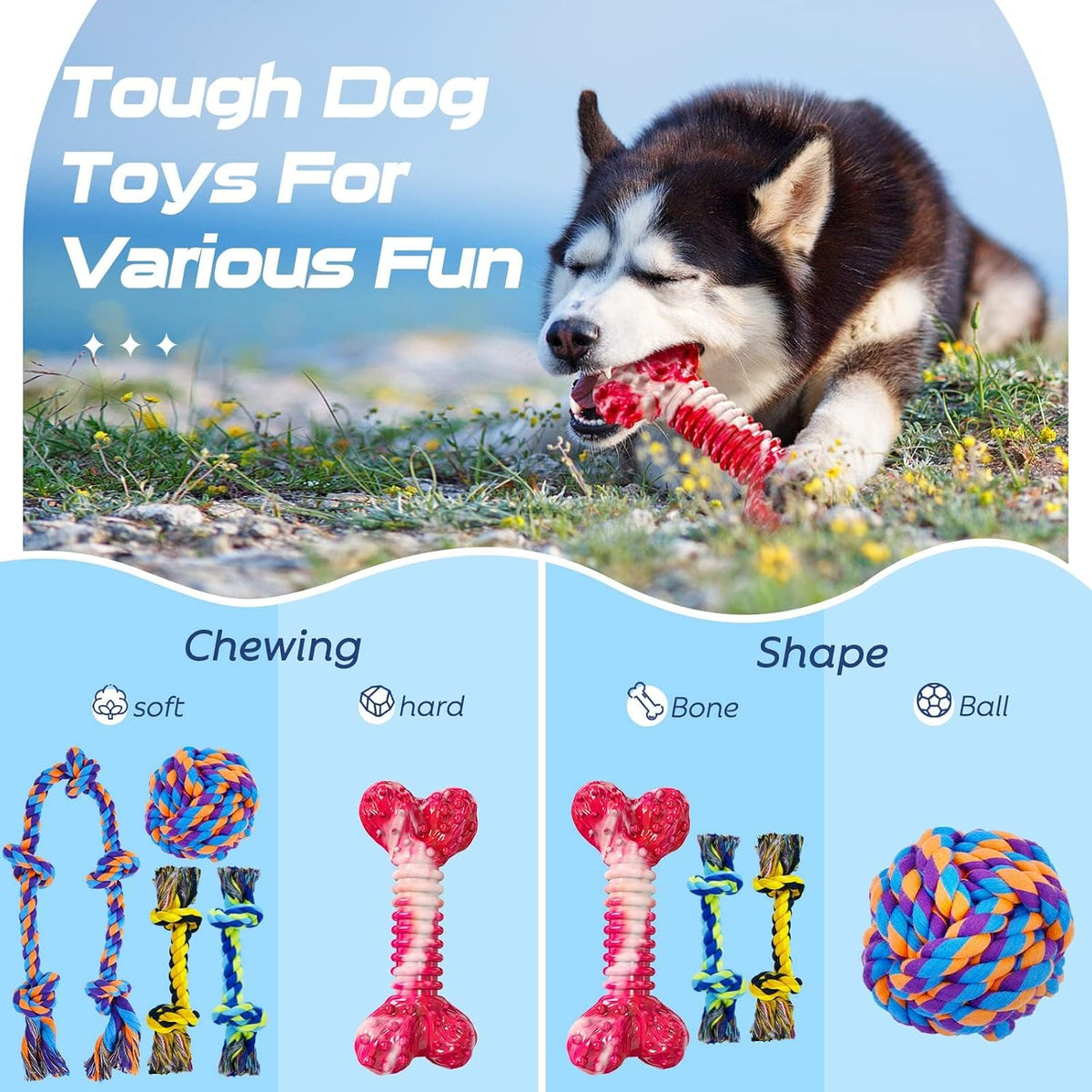 SHARLOVY Large Tough Chew Toys for Aggressive Chewers, 9 Pack Dog Rope Toys