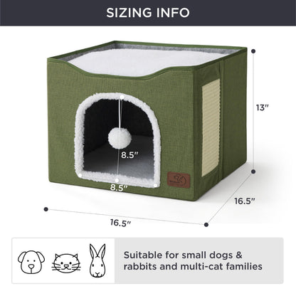 Bedsure Cat House Bed for Indoor Cats with Fluffy Ball and Scratch Pad,Grey