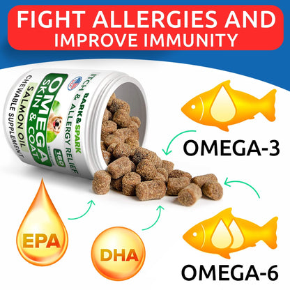 Omega 3 + Fish Oil for Dogs - Skin & Coat Support, Itch & Allergy Relief