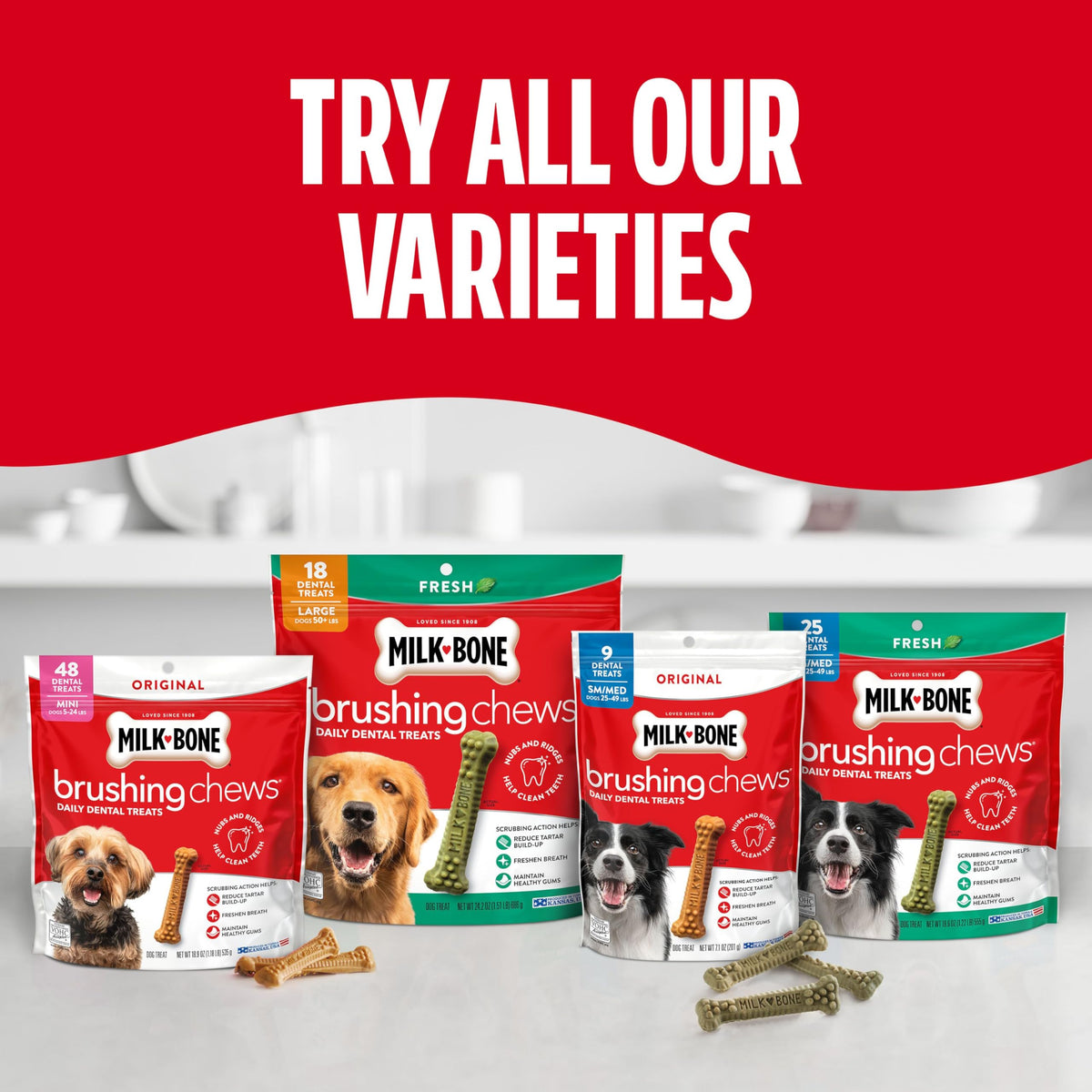 Milk-Bone Brushing Chews, Mini, Original Flavor, 90 Dental Treats