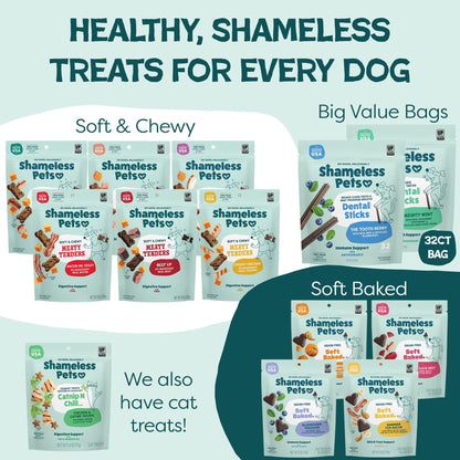 Shameless Pets Blueberry & Mint Dental Chews for Dogs, 8 Chews - Natural Dog Teeth Cleaning Treats with Fresh Breath Benefits | Grain-Free Dental Sticks for Small, Medium & Large Dogs (Pack of 6)