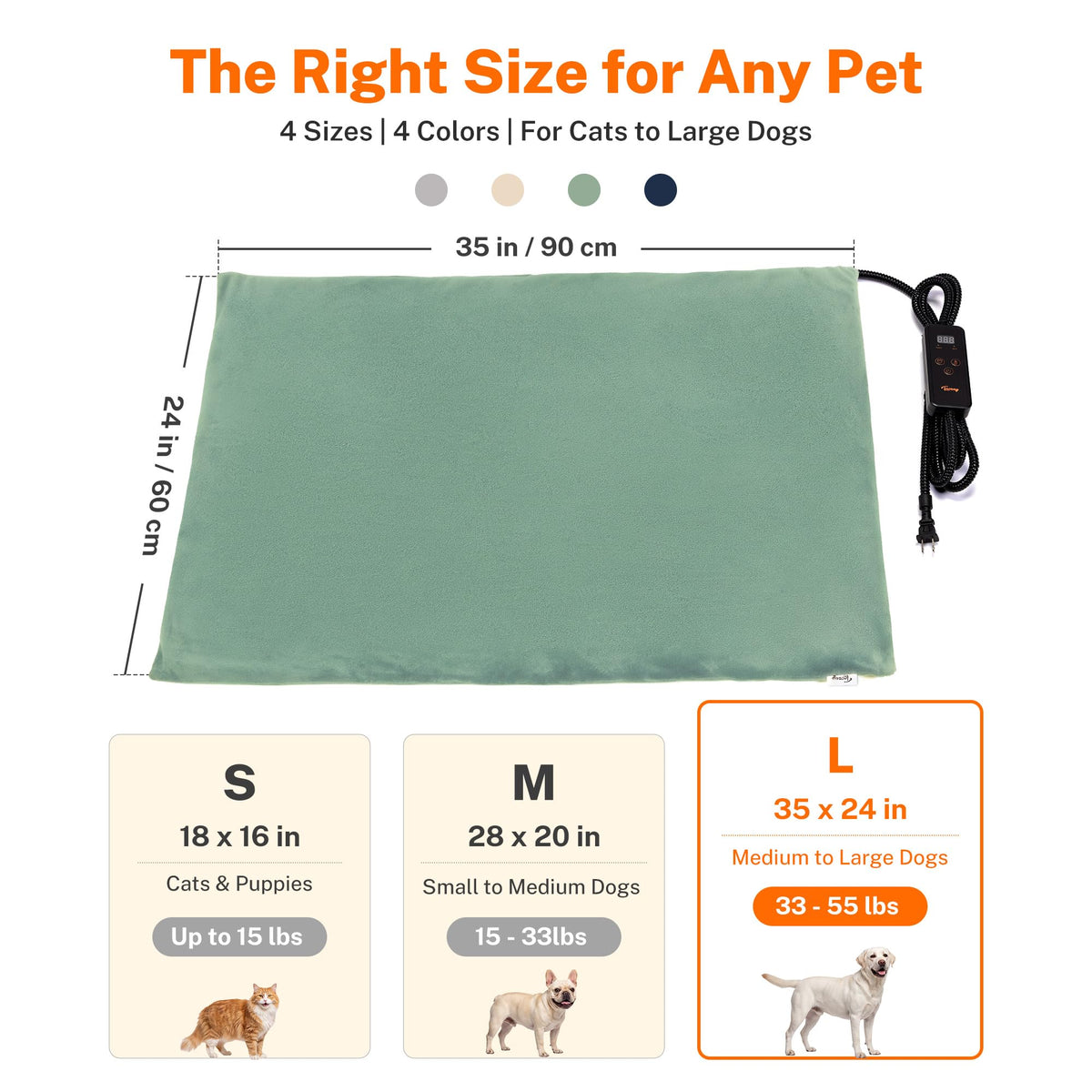 Toozey Cat Heating Pad for Cats & Dogs, Heated Bed Mat, 18 x 16 in, Grey