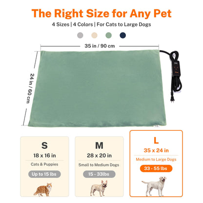 Toozey Cat Heating Pad for Cats & Dogs, Heated Bed Mat, 18 x 16 in, Grey