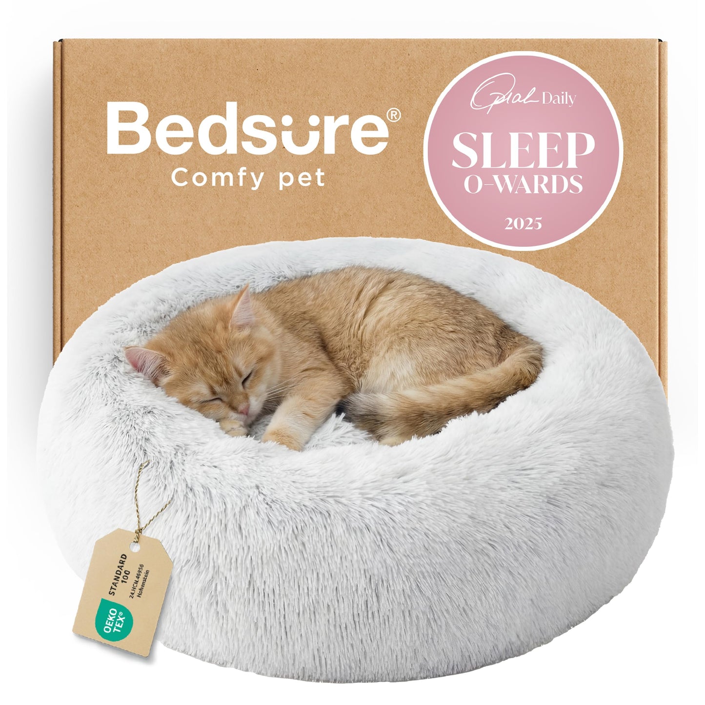 Bedsure Calming Small Dog Bed Donut Washable Cat＆Puppy Bed,23 inches Camel