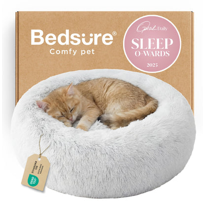 Bedsure Calming Small Dog Bed Donut Washable Cat＆Puppy Bed,23 inches Camel
