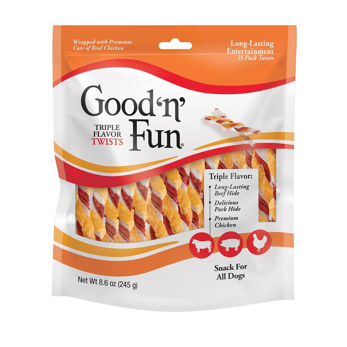 Good 'n' Fun Twists Long-Lasting Dog Treat Made With Real Protein, 22 Count