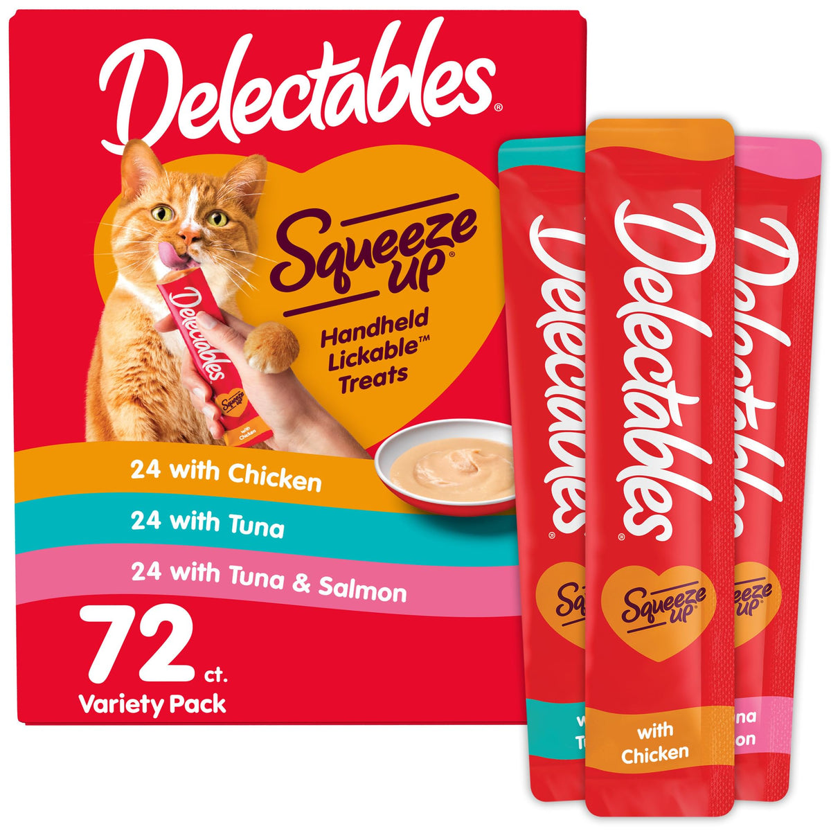 Delectables Squeeze Up Variety Pack, Creamy Squeezable Puree, Lickable Wet Cat Treats, Grain Free, No Fillers, by-Products, Preservatives, 0.5 Ounces Tube, 54 Tubes Total