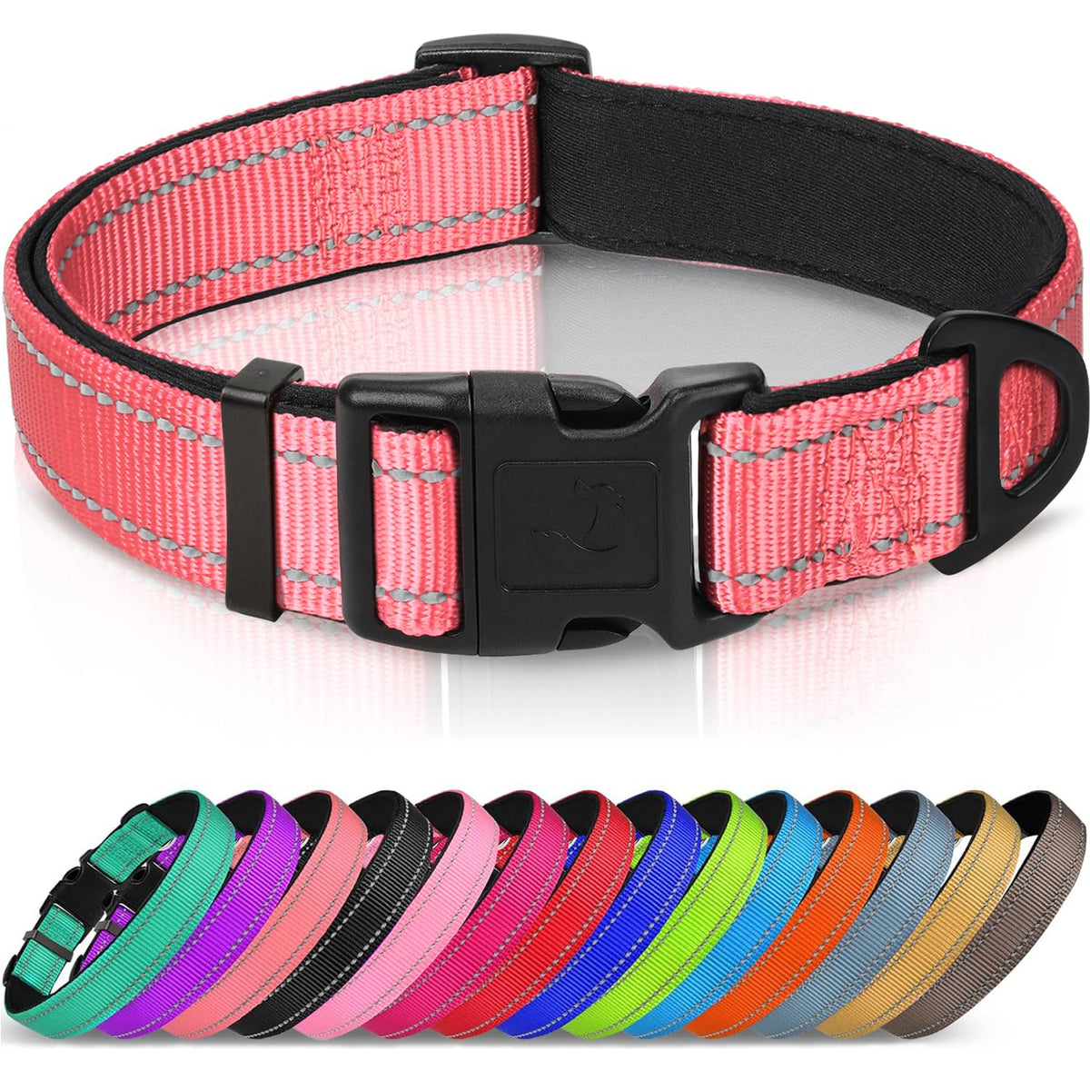 Joytale Reflective Dog Collar, Adjustable Neoprene Padded, Purple M