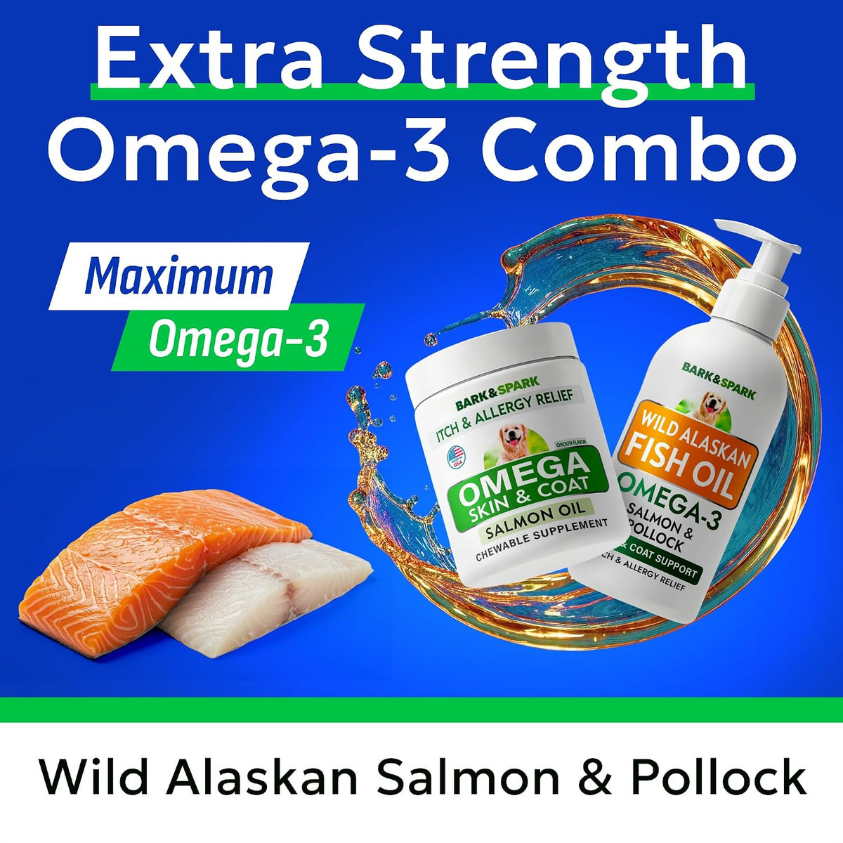 Omega 3 + Fish Oil for Dogs - Skin & Coat Support, Itch & Allergy Relief
