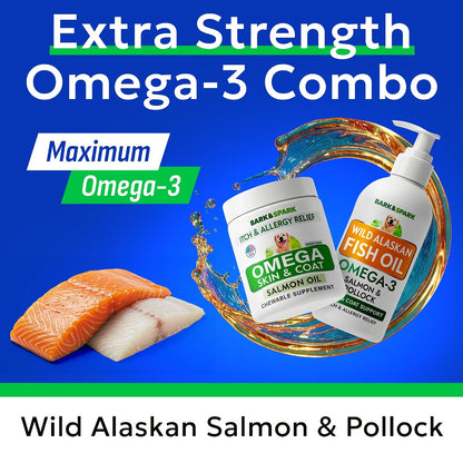 Omega 3 + Fish Oil for Dogs - Skin & Coat Support, Itch & Allergy Relief