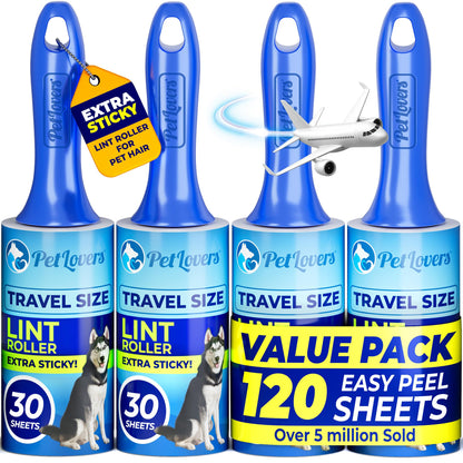 PetLovers Extra Sticky Lint Roller Mega Value Set 450 Sheets for Pet Hair Removal and Clothes, Dog and Cat Lint Remover 5 Pack