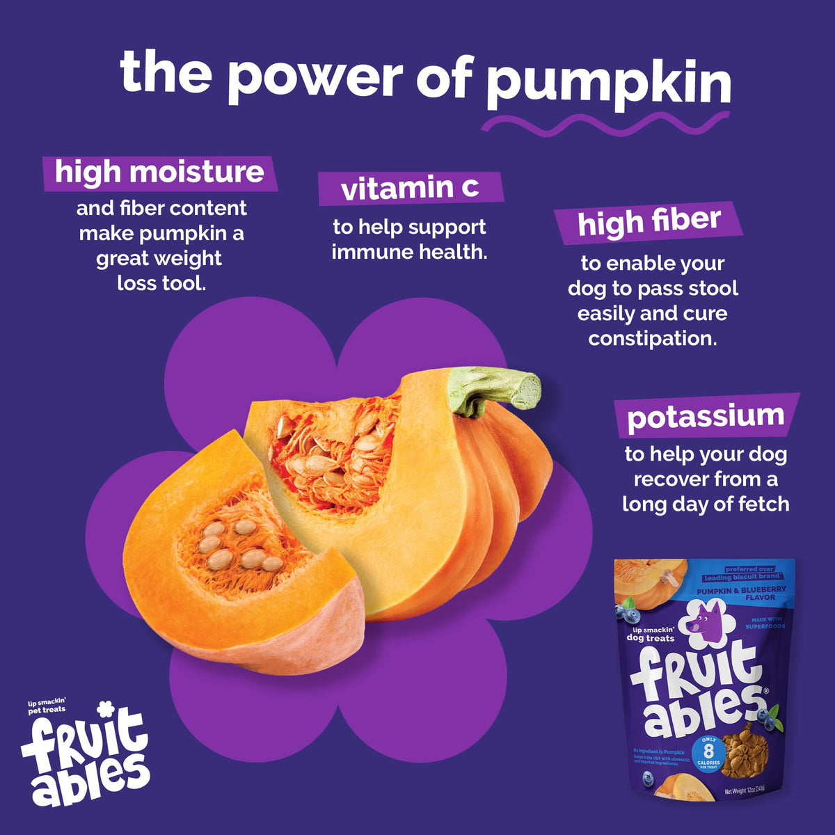 Fruitables Baked Dog Treats, Low Calorie Treats, Pumpkin & Blueberry, 12oz