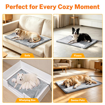Toozey Cat Heating Pad for Cats & Dogs, Heated Bed Mat, 18 x 16 in, Grey