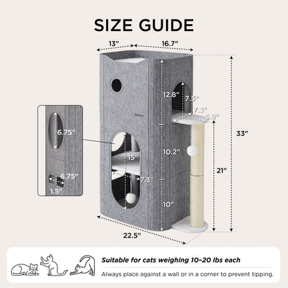 Bedsure Cat House Bed for Indoor Cats with Fluffy Ball and Scratch Pad,Grey