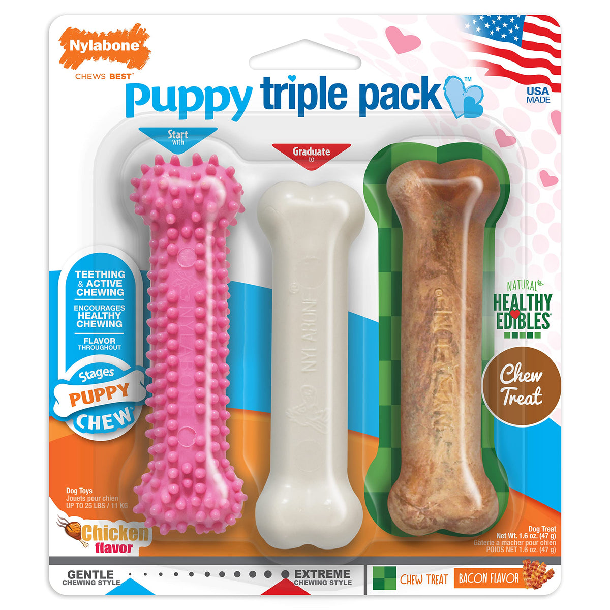 Nylabone New Puppy Starter Kit, Puppy Teething Toys, 3 Pack, Blue