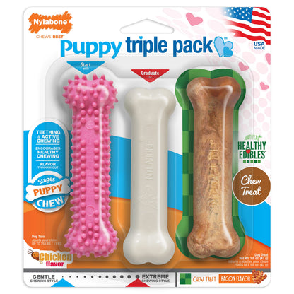 Nylabone New Puppy Starter Kit, Puppy Teething Toys, 3 Pack, Blue