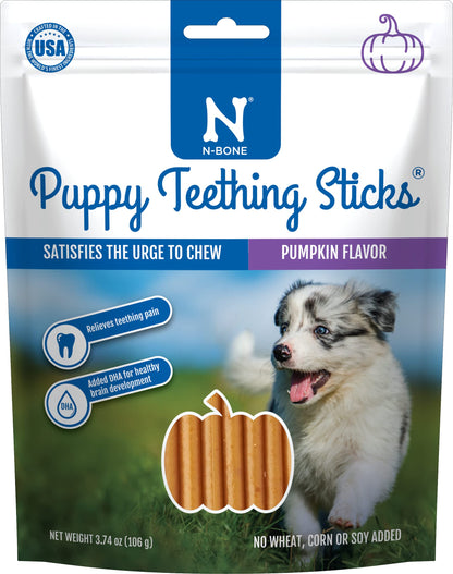 N-Bone Puppy Teething Sticks, Peanut Butter Flavor, Natural Puppy Chew Sticks & Teething Treats, SQF Certified, Made with Rice Flour for Easy Digestion, Calcium Enriched (3.7oz)