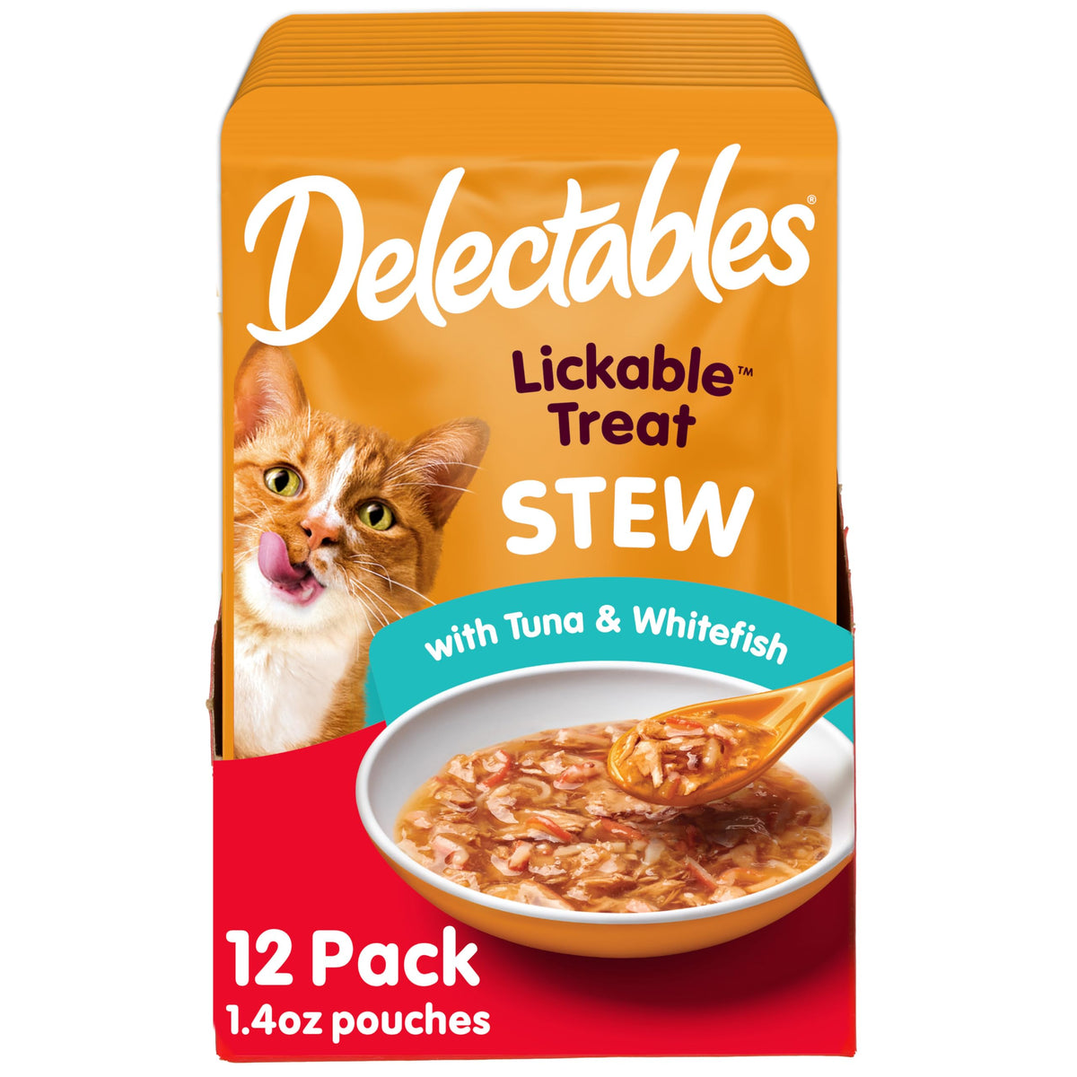 Delectables Lickable Treat Stew Wet Cat Treat with Real Tuna & Shrimp, Food Topper, Hydrating, Grain-Free, No Fillers, No By-Products, No Added Preservatives, 1.4oz Pouch, 12ct