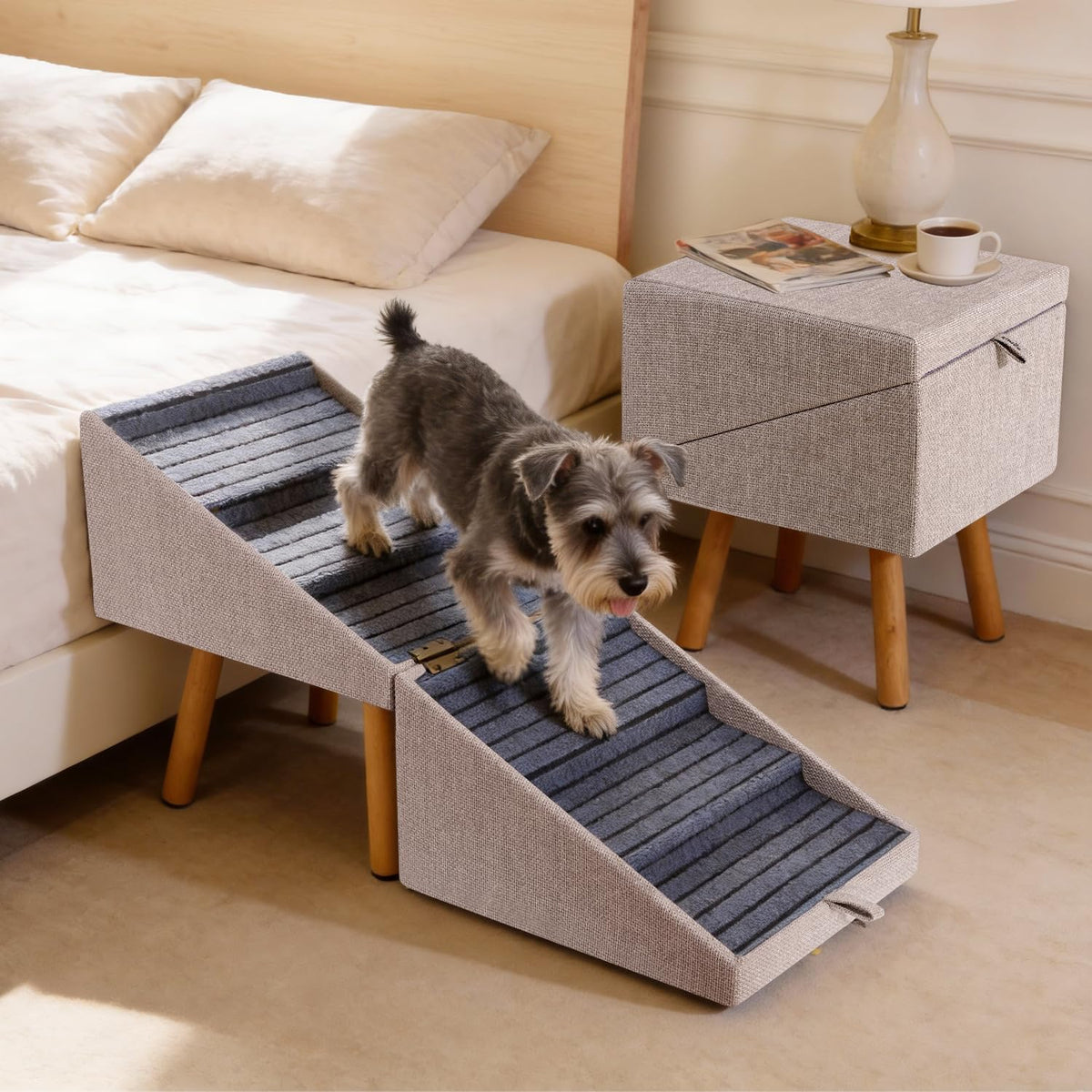 Dog Stairs for Small Dogs Faux Leather Foldable Pet Ramp and Ottoman