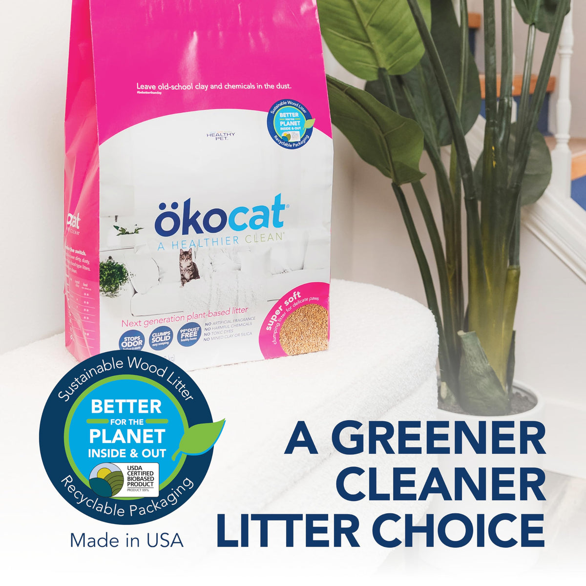 ökocat Low Tracking Natural Wood Clumping Cat Litter, Odor Control 14 Lbs