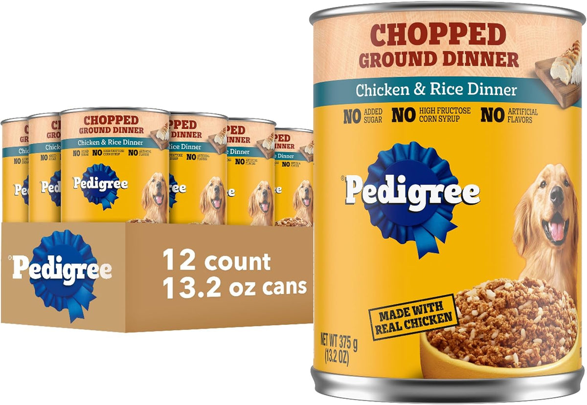 Pedigree Chopped Dinner Wet Dog Food, Chicken & Rice, 13.2 oz, 12 Count