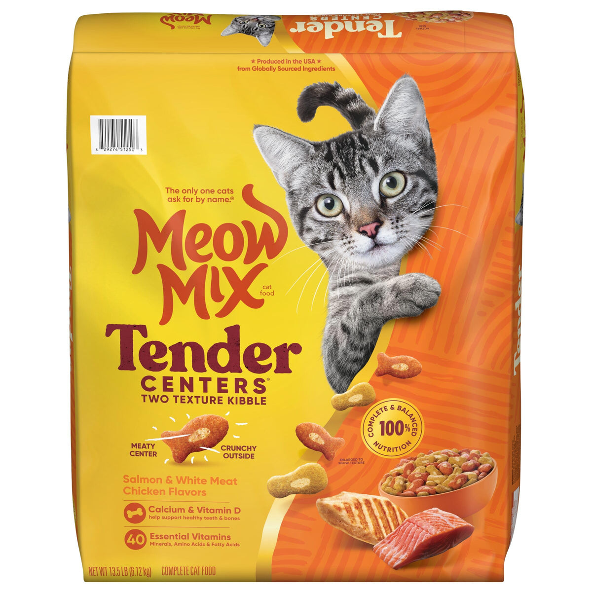 Meow Mix Tender Centers, Dry Cat Food, Beef & Salmon Flavors, 14.2 lb. Bag