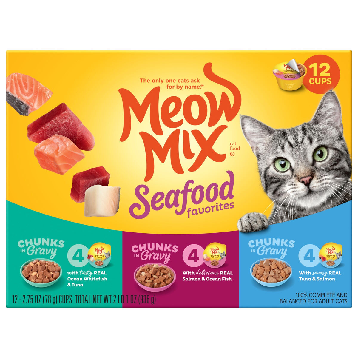Meow Mix Chunks in Gravy, Wet Cat Food with Real Chicken Breast, 12 Cups