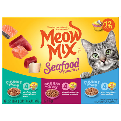 Meow Mix Chunks in Gravy, Wet Cat Food with Real Chicken Breast, 12 Cups