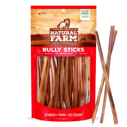 Natural Farm Odor-Free Bully Sticks (6 Inch, 25 count),1.3 lb. Bag, Fully Digestible 100% Beef Pizzle Chews,Grass-Fed, Non-GMO,Grain-Free, Natural Long-Lasting Chews for Small & Large Dogs. Pack of 25