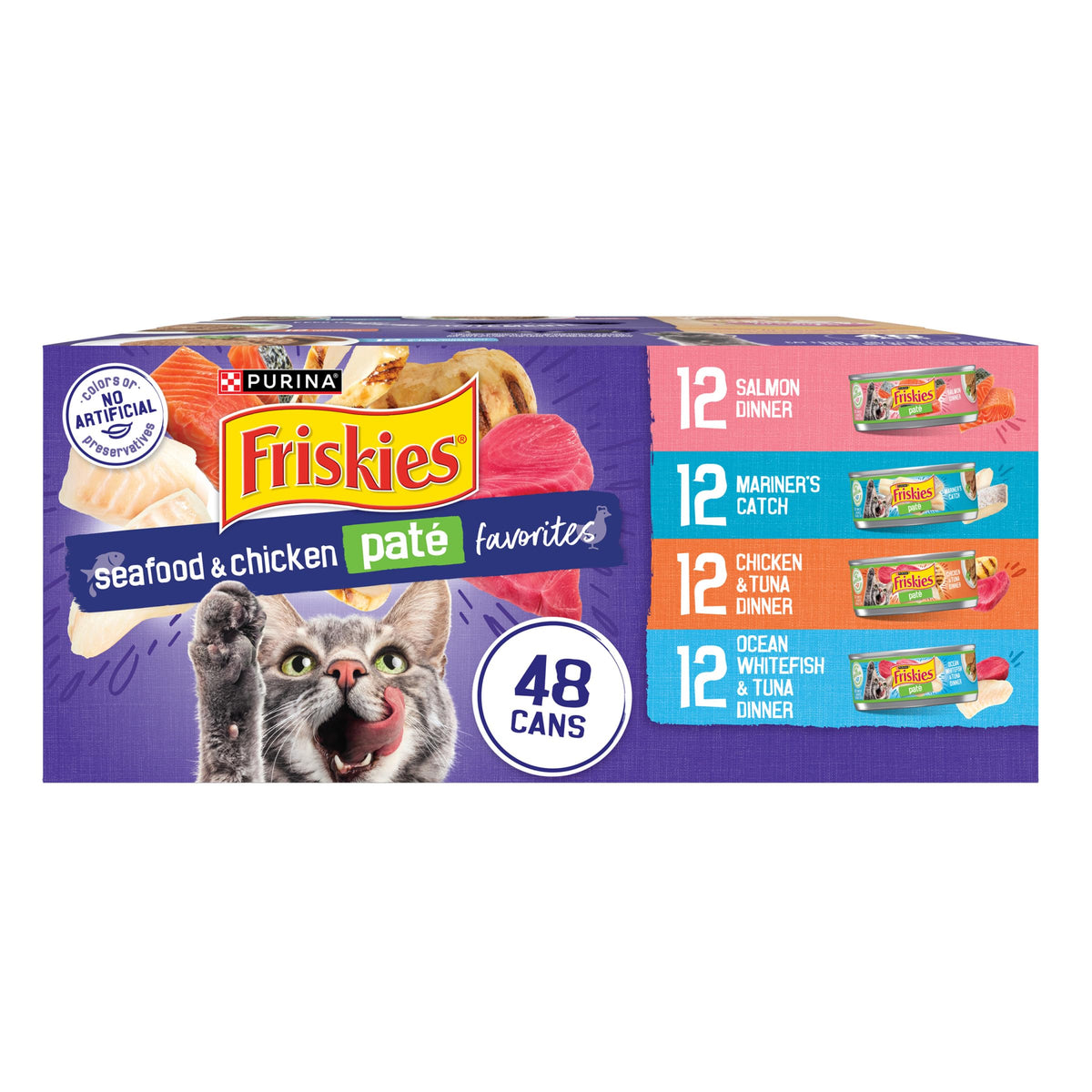 Purina Friskies Pate Wet Cat Food Variety, Seafood & Chicken, (40) 5.5 oz
