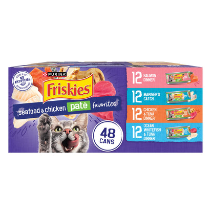 Purina Friskies Pate Wet Cat Food Variety, Seafood & Chicken, (40) 5.5 oz