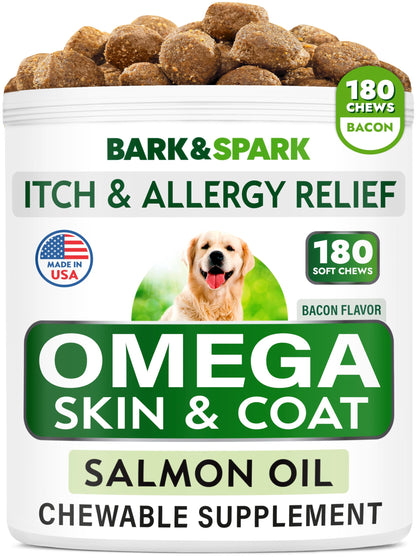 Omega 3 + Fish Oil for Dogs - Skin & Coat Support, Itch & Allergy Relief