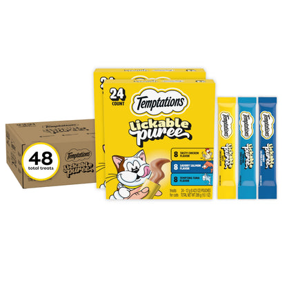Temptations Creamy Puree Cat Treats, Chicken, Salmon & Tuna, 24 Count