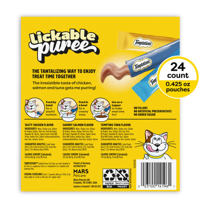 Temptations Creamy Puree Cat Treats, Beef, Chicken, Salmon & Tuna, 48 Count