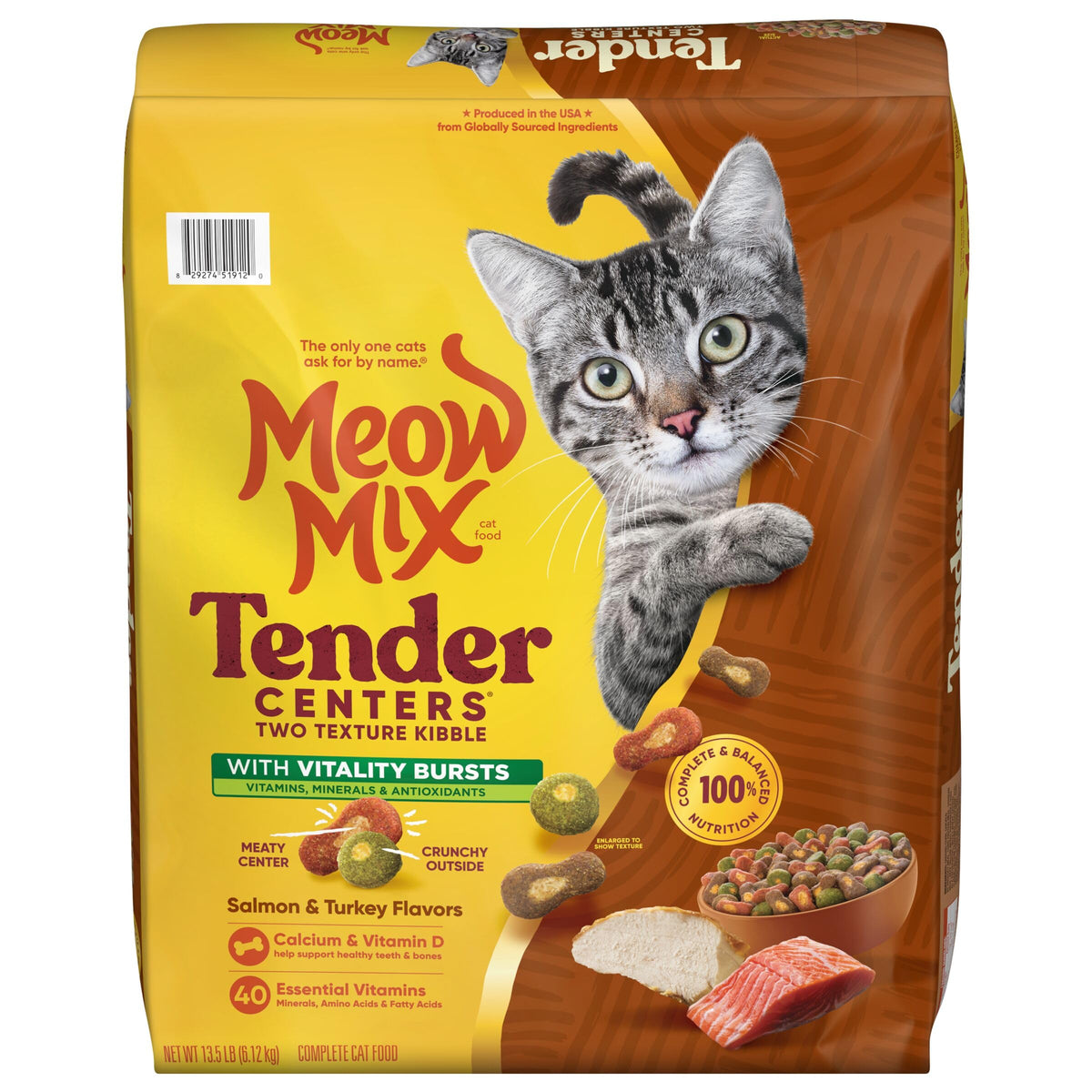 Meow Mix Tender Centers, Dry Cat Food, Beef & Salmon Flavors, 14.2 lb. Bag