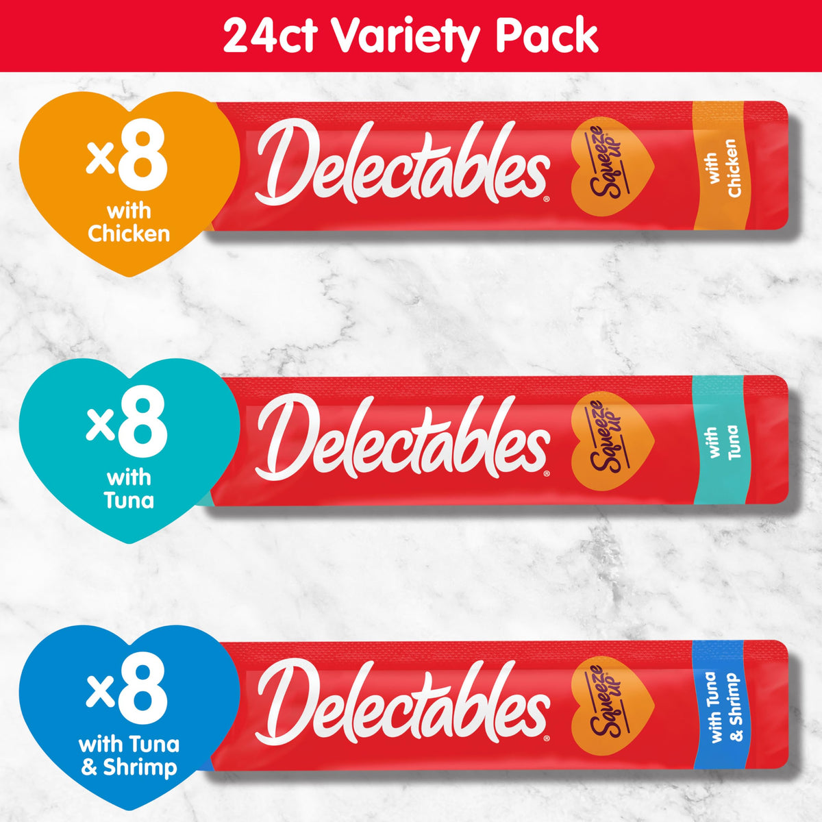Delectables Squeeze Up Variety Pack, Creamy Squeezable Puree, Lickable Wet Cat Treats, Grain Free, No Added Fillers, No by-Products, No Added Preservatives, 0.5 Ounces Tube, 72 Tubes Total