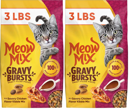Meow Mix Gravy Bursts Dry Cat Food, 3 lb Bag