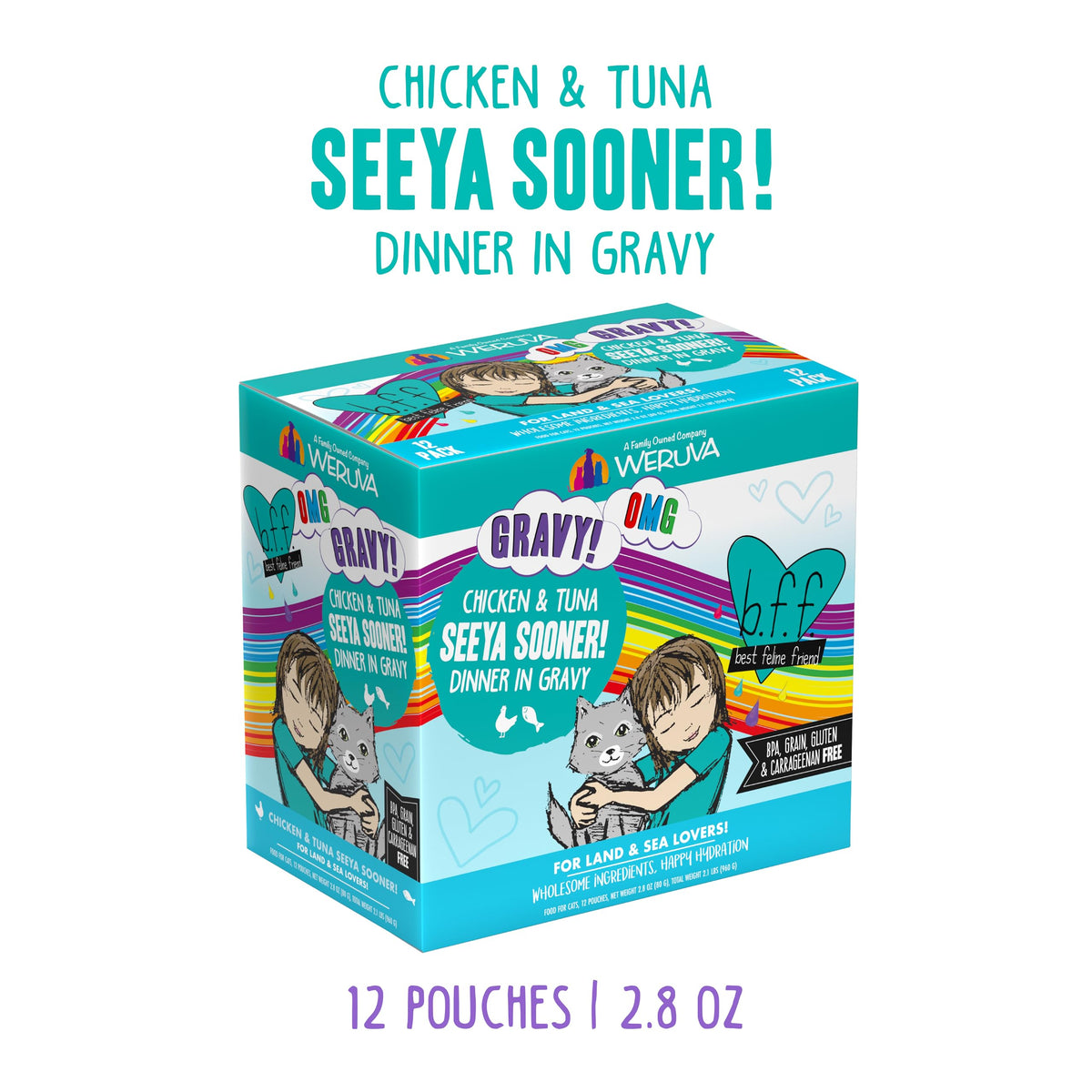 Weruva B.F.F. OMG - Best Feline Friend Oh My Gravy! Tuna & Chicken Charm Me with Tuna & Chicken in Gravy Cat Food, 3oz Pouch (Pack of 48)