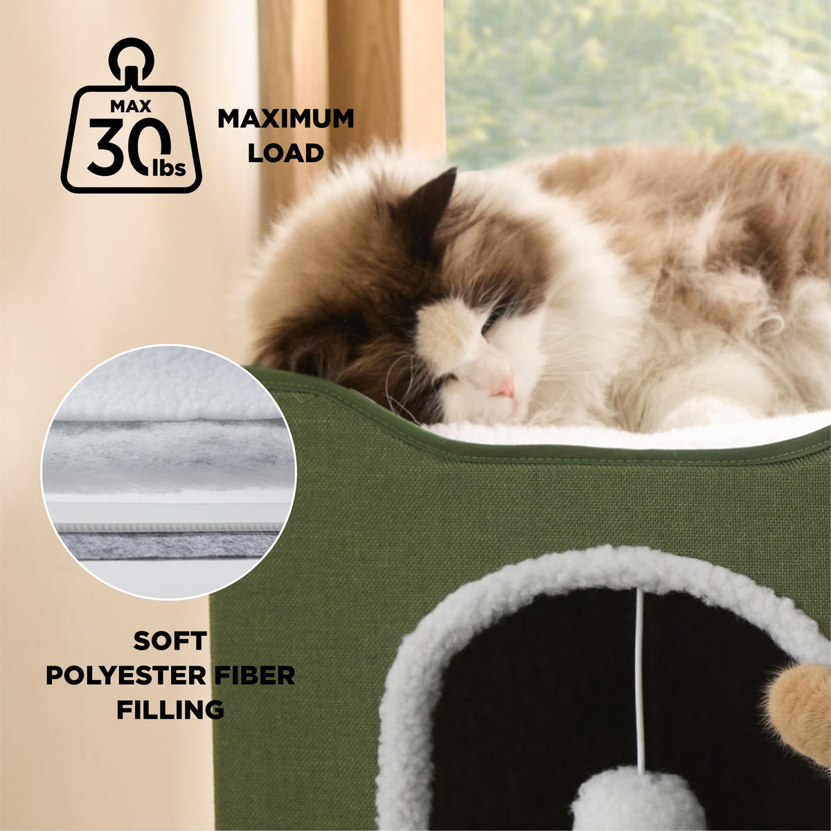 Bedsure Cat House Bed for Indoor Cats with Fluffy Ball and Scratch Pad,Grey