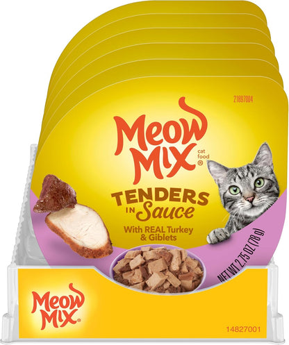 Meow Mix Tenders in Sauce, Wet Food with Real Turkey & Giblets, 12 Cups
