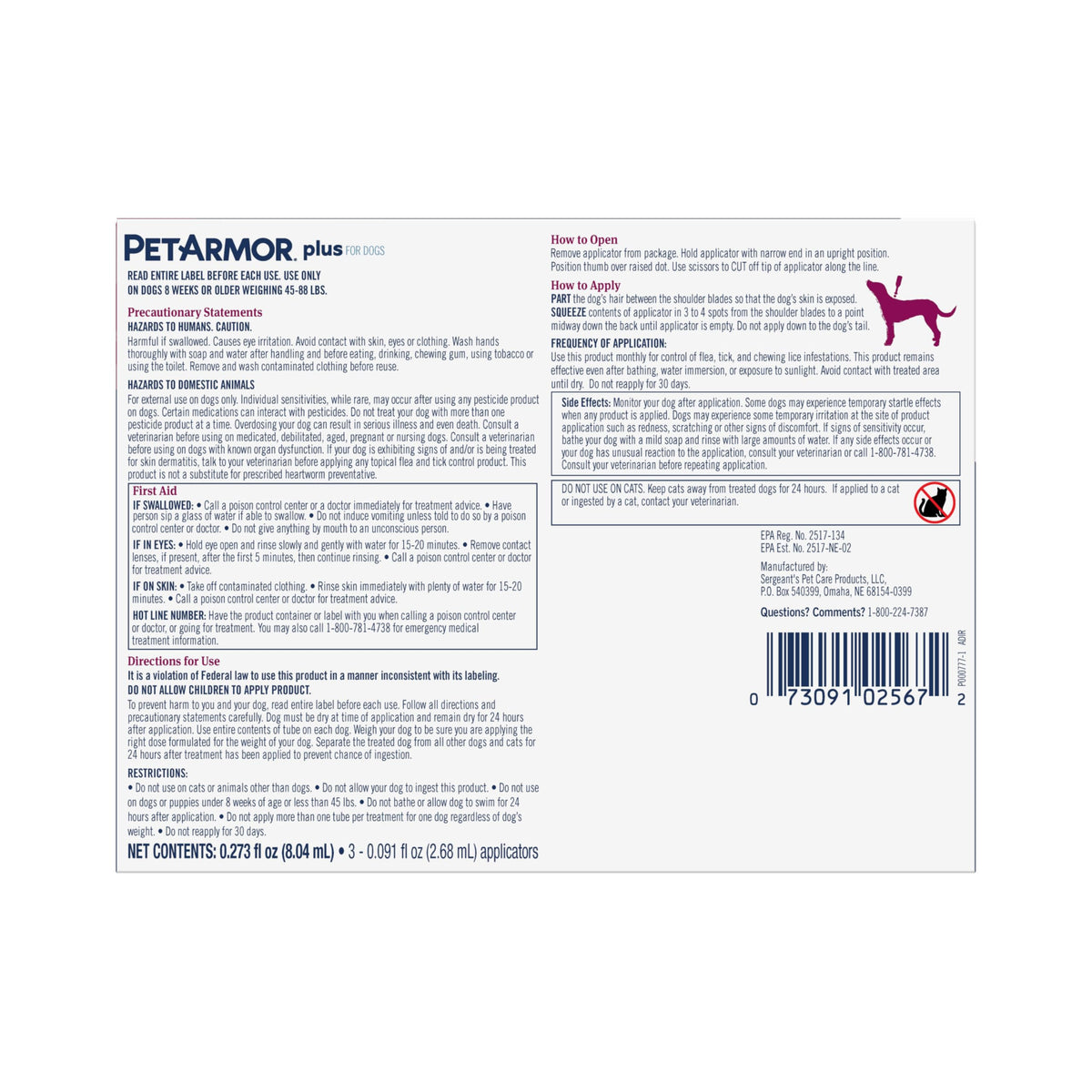 PetArmor Plus Flea & Tick Topical Dogs 5-22 lbs, 3-Month