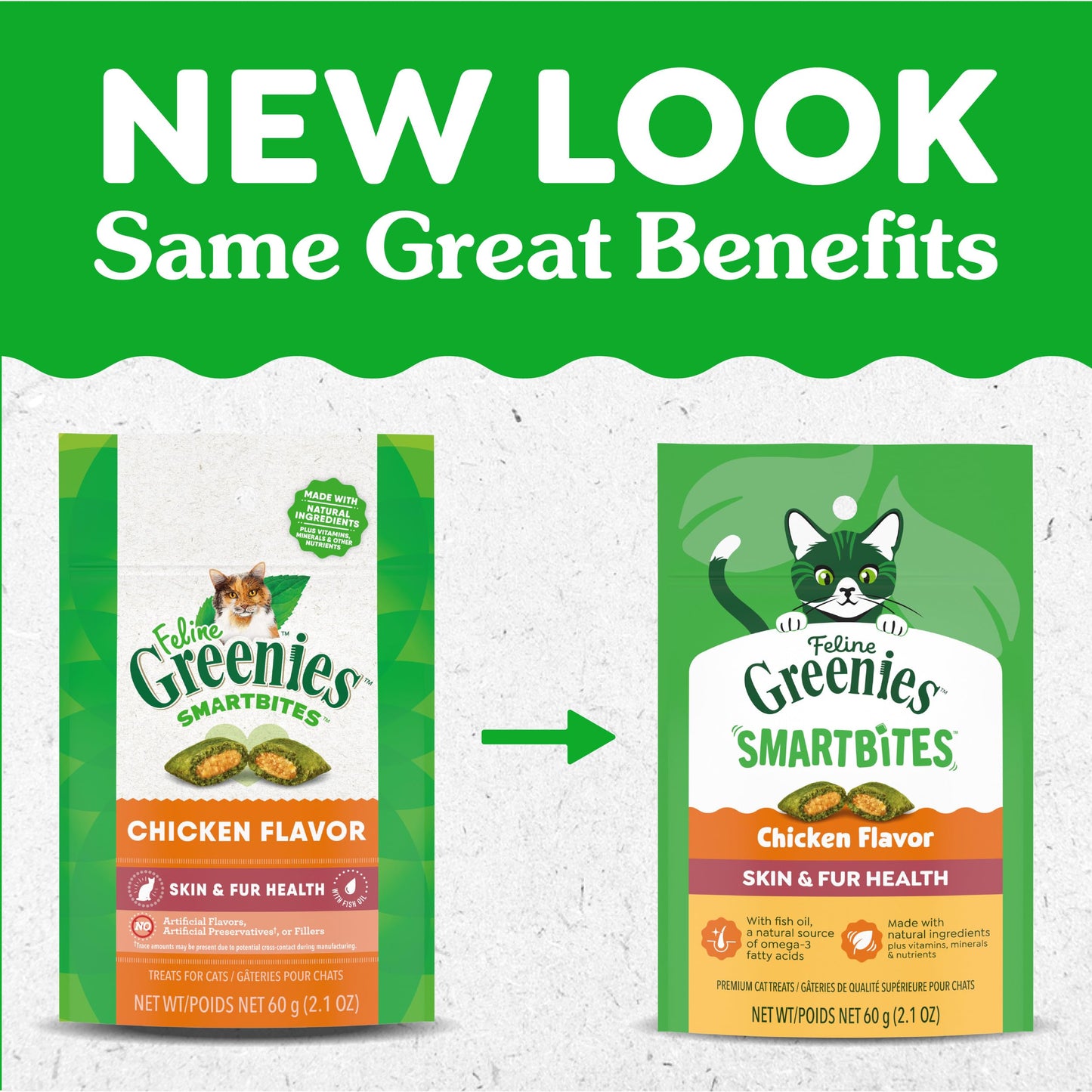 Greenies Feline Smartbites Skin & Fur Health Cat Treats, Salmon, 2.1 oz